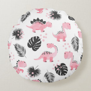 Coussins Ronds Dinosaures roses : Motif Enfants mignons.
