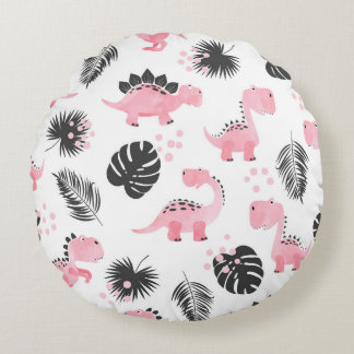 Coussins Ronds Dinosaures roses : Motif Enfants mignons.