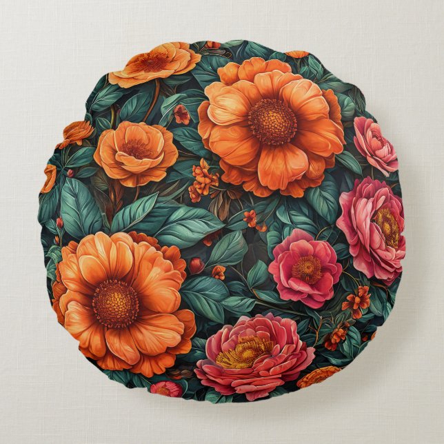 Coussins Ronds Disposition Floral Vibrant (Devant)