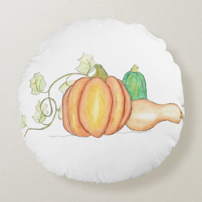 Coussins Ronds Disposition vibrante de courges d'automne (Devant)