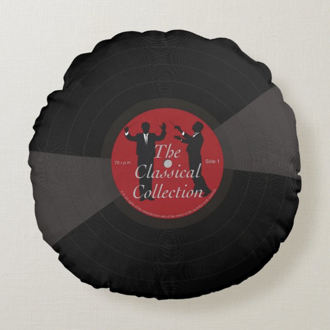 Coussins Ronds Disque vinyle noir de musique classique (Devant)