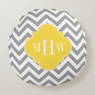 Coussins Ronds Dk Gray Lg Chevron Pineapple Quatrefoil 3 monogram