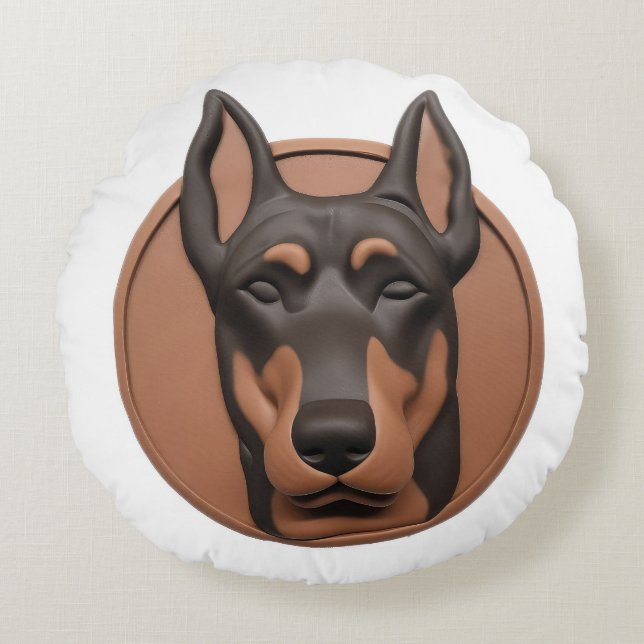 Coussins Ronds Doberman Chien 3D inspiré (Devant)