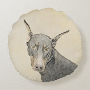 Coussins Ronds Doberman Pinscher Peinture - Art Chien original