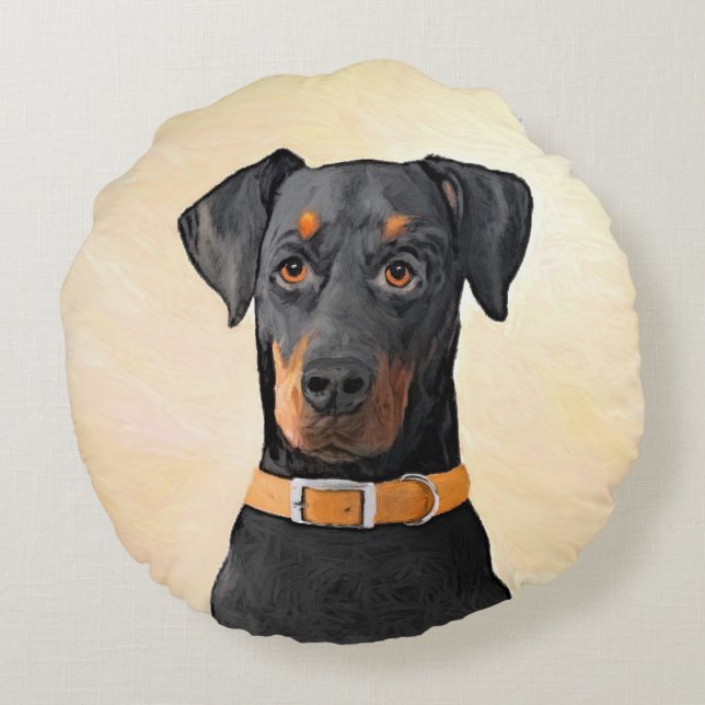 Coussins Ronds Doberman Pinscher Peinture non découpée Art origin (Dos)