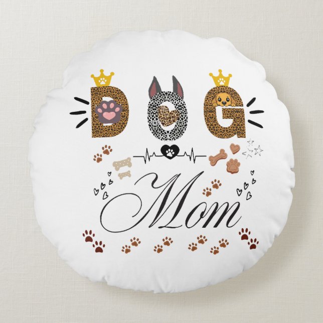 Coussins Ronds Dog Mom Leopard Print Paw Design/Leopard Dog Mom (Devant)