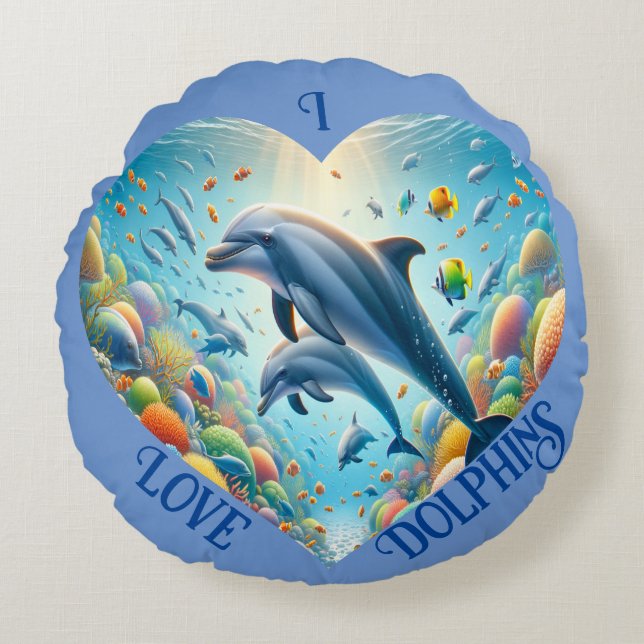 Coussins Ronds Dolphin Love personnalisable (Devant)