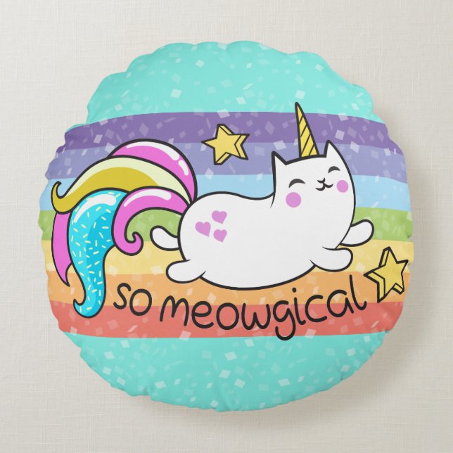 Coussins Ronds Donc Meowgical Cute Unicorn kitty parties scintill (Devant)