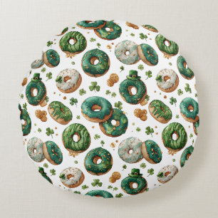 Coussins Ronds Donut et trèfle de Saint-Patrick aquarelle