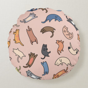 Coussins Ronds Doodle Cats Vintage Illustration transparente