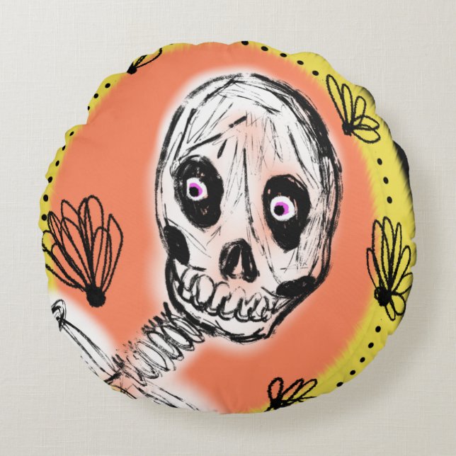 Coussins Ronds Doodle Halloween squelette effrayant    (Devant)