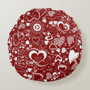 Coussins Ronds Doodles d'amour du coeur, oreiller rouge rond