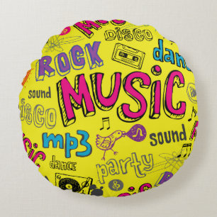 Coussins Ronds Doodles de musique Sketchy Arrière - plan sans cou