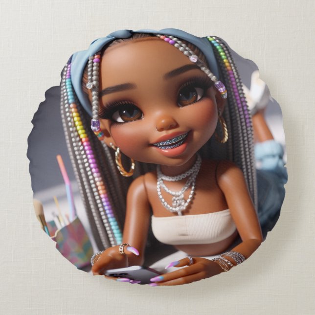 Coussins Ronds Dors Bien Rêve Éclairée POUPÉE CHIBI (Devant)