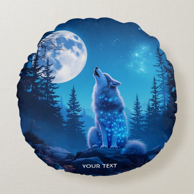 Coussins Ronds Double exposition de loup mignon Imaginaire (Devant)