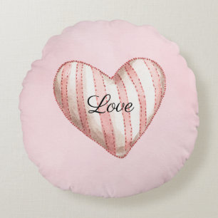 Coussins Ronds Douce Amour Rose Strié de Coeur