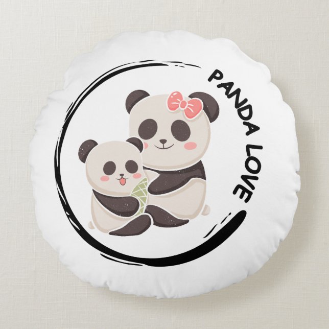 Coussins Ronds Douce Famille Panda (Devant)