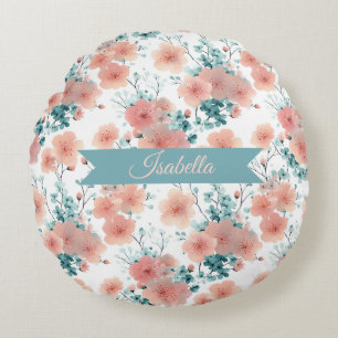 Coussins Ronds Douce Fleur Rose Personnalisée de Printemps Vintag