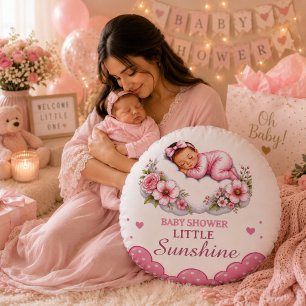 Coussins Ronds Douce Little Sunshine Baby Shower Florale