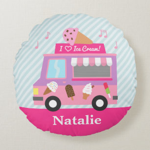 Coussins Ronds Douces Filles du Camion de Glace Rose Violet