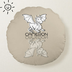 Coussins Ronds Doudou Dragon Gris Réflexion Nom Personnalisé