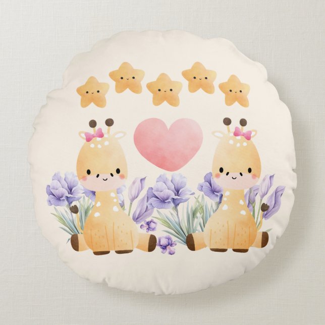 Coussins Ronds Doux petit duo girafe oreiller rond (Devant)