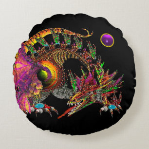 COUSSINS RONDS DRAGO /DRAGON OR IMAGINAIRE, MONOGRAM NOIR PURPLE