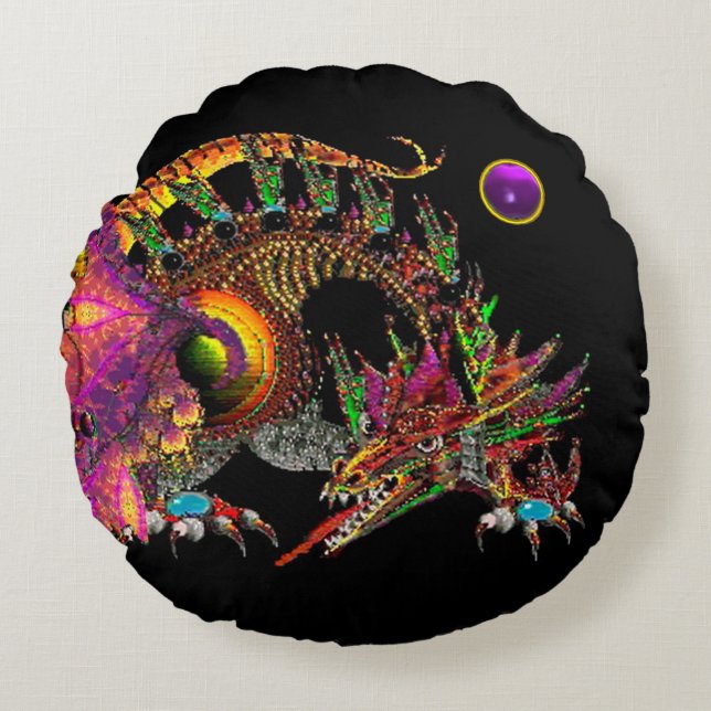 COUSSINS RONDS DRAGO /DRAGON OR IMAGINAIRE, MONOGRAM NOIR PURPLE (Devant)