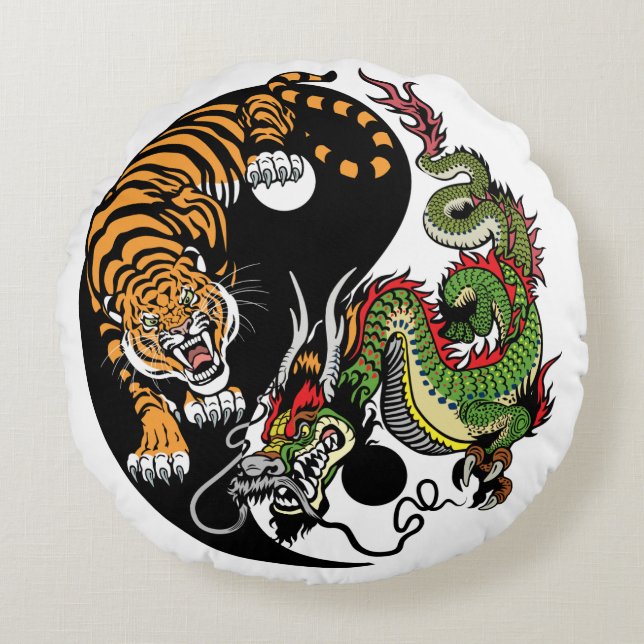 Coussins Ronds dragon and tiger yin yang (Devant)