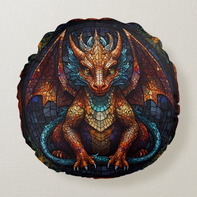 Coussins Ronds Dragon arc-en-ciel multicolore (Devant)