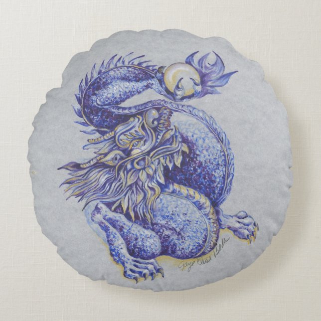 Coussins Ronds Dragon bleu (Devant)