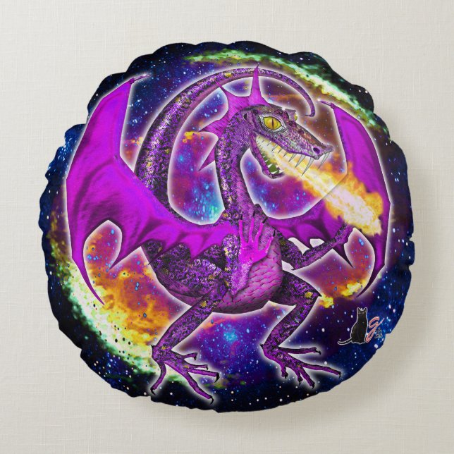 Coussins Ronds Dragon cosmique de Tourmaline (Devant)