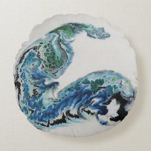 Coussins Ronds “Dragon dans les vagues – Énergie océanique abstra