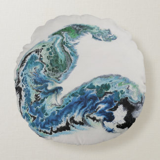 Coussins Ronds “Dragon dans les vagues – Énergie océanique abstra