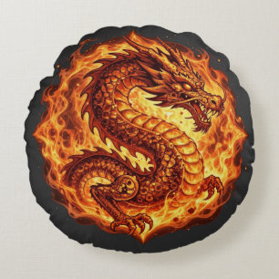 Coussins Ronds Dragon de feu orange ardent Cadeau pour hommes