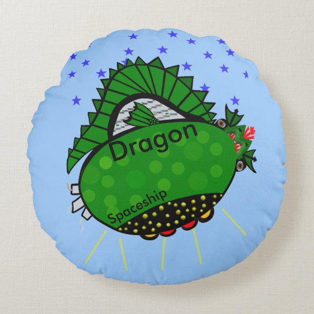 Coussins Ronds Dragon Green Spacship Stars Enfants (Devant)