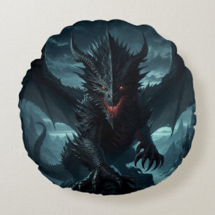 Coussins Ronds Dragon sombre et médiéval
