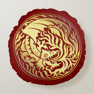 Coussins Ronds Dragoncircle - Or sur rouge