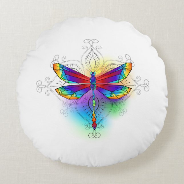 Coussins Ronds Dragonfly en arc-en-ciel (Devant)