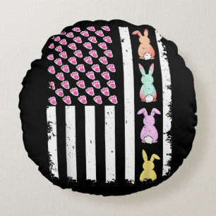 Coussins Ronds Drapeau américain avec lapin pour le jour de Pâque