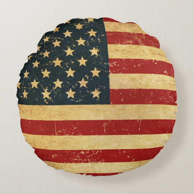 Coussins Ronds Drapeau américain grunge vintage (Devant)