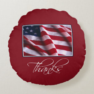 Coussins Ronds Drapeau américain patriotique merci en rouge