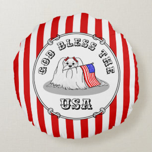 Coussins Ronds Drapeau américain patriotique USA Chien maltais -