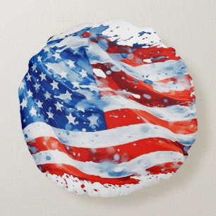 Coussins Ronds Drapeau américain USA Aquarelle 4 juillet