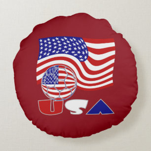 Coussins Ronds Drapeau américain USA ballon de football rouge arr