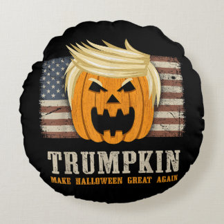 Coussins Ronds Drapeau américain Vintage Halloween Trumpkin Funny