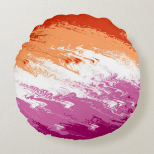 Coussins Ronds Drapeau de fierté lesbienne abstrait trippy ondulé