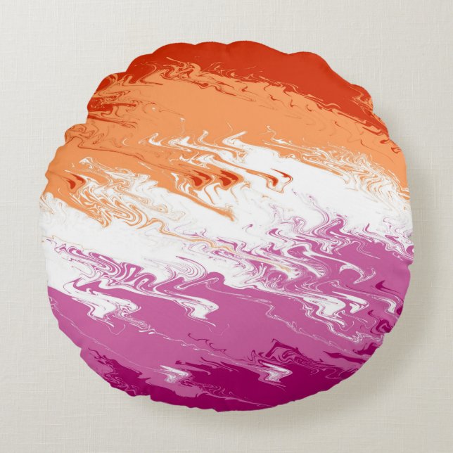 Coussins Ronds Drapeau de fierté lesbienne abstrait trippy ondulé (Devant)