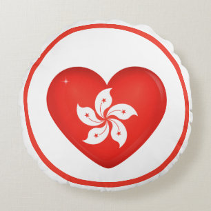 Coussins Ronds Drapeau de Hong Kong en forme de cœur