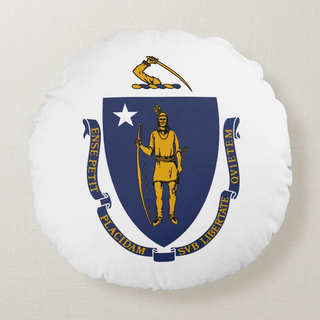 Coussins Ronds Drapeau de l'État du Massachusetts (Devant)